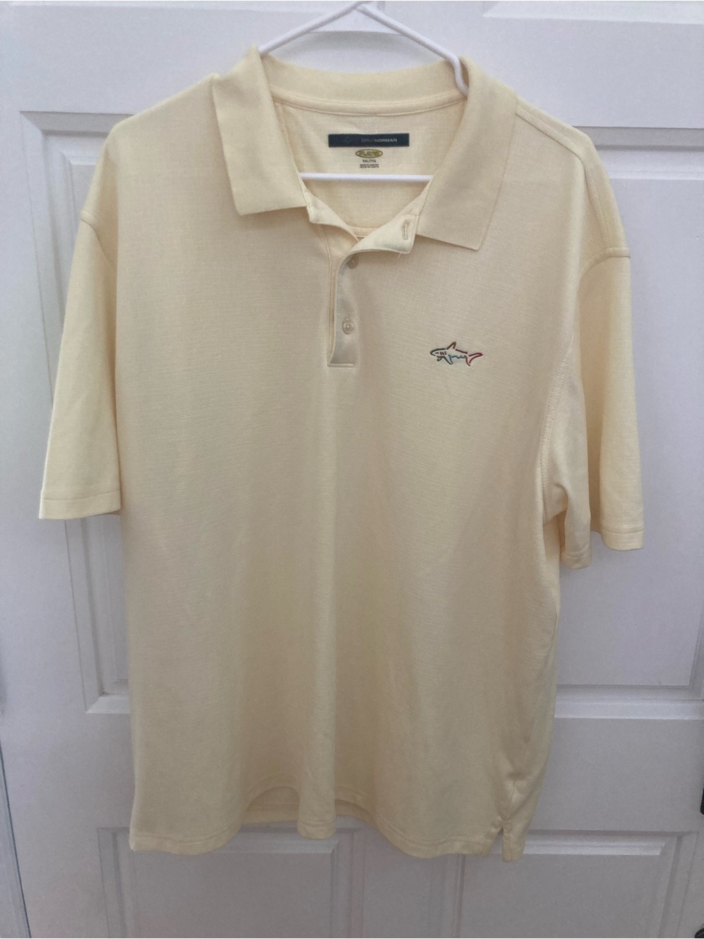 Greg Norman Collection Pale Yellow Men's Polo with Embroidered Shark